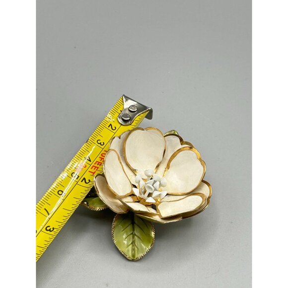 Vintage Coro Corocraft Enamel Beige Flower Brooch Large Statement Costume Pin - Picture 8 of 8
